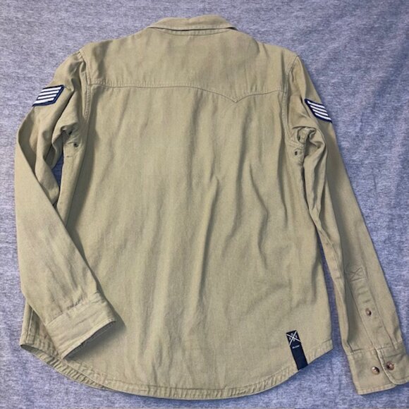 10 Deep Shirt Mens Medium M Olive Shooting Hunting Button Up Tactical Army Patch - Picture 9 of 11